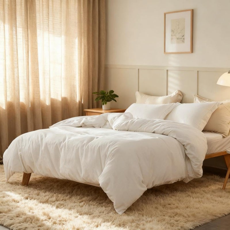 Simple&Opulence French Linen Duvet Cover Set 78" x 86"- 3 Pieces (1 Comforter Cover,2 Pillowcases)- Natural Flax Cotton Blend-Solid Color Breathable Farmhouse Bedding-Off White, Full - Image 4